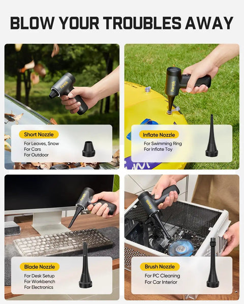B10 Pro Electric Air Duster Cordless Desktop Blower With 110000 RPM Brushless Motor MegaBoost used with different nozzles