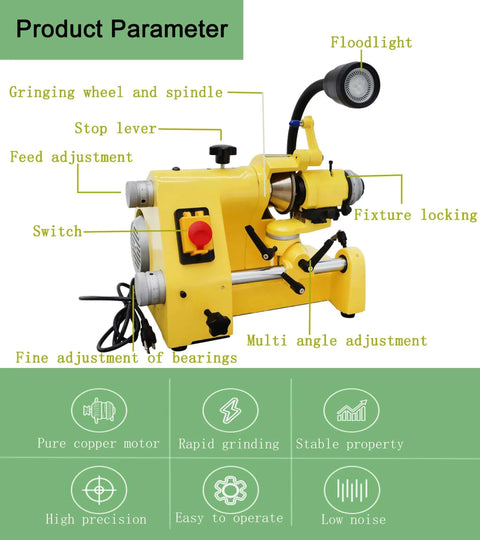 Beefy 5C Benchtop Cutter Grinder And Tool Sharpener with floodlight, adjustments, and gringing wheel for precise tool sharpening.