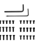 Top Tier Gunsmithing Screw Kit Featuring Hardened Steel Torx Fasteners In Six Precision Sizes Plus Heavy Duty Torx Wrench laid out on white background.