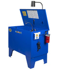 Badass Industrial Parts Washer With Triple Stage Filtration System Keeps Your Degreaser Crisp And Clean Heavy Duty 16 Gauge Steel Shop Workhorse side view with lid lifted.