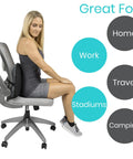 Vive Inflatable Lumbar Pillow For Car Office Airplane Travel Comfort used on an office chair for back support.