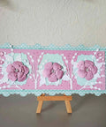 Handmade card using 3D Flower Frame Metal Die Cuts Set for Scrapbooking and Card Making with floral embossing, displayed on stand