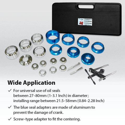 Crankshaft And Camshaft Bearing Removal And Installation Kit With Extra Long 118mm Hooks And Short 73mm Hooks For Seals Replacement On Cars Trucks Vans And SUVs Durable Service Tool Set For Quick Seal Swaps And Precise Installation displayed with case and components