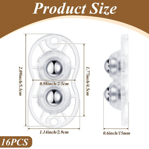 16 Piece Clear Self Adhesive Appliance Casters Featuring Dual Steel Ball Rollers For Pain Free Heavy Gadget Moving Straight Up Game Changer Kitchen Counter Savers size dimensions diagram