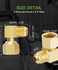 Two Pack 3/8-Inch Flare Swivel Elbow Connector Fittings For Propane Gas And Oil Lines, 90 Degree Male To Female Inverted Flare Brass Couplers, Durable High-Temp Resistant Leak-Free Seals. size detail of 3/8-inch brass elbow fitting