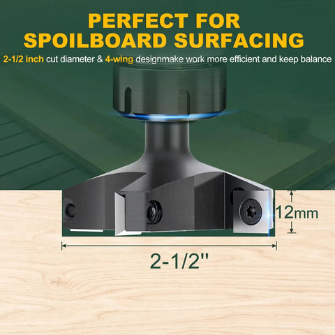 CNC Spoilboard Surfacing Router Bit With 1/2 Inch Shank 2-1/2 Inch Cutting Diameter 4 Wing Carbide Planing Bit