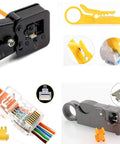 Pass Through Ethernet Crimp Tool Kit For Cat5 Cat5e Cat6 Cables, Includes 50 RJ45 Connectors And 50 Covers, Wire Punch Down Cutter