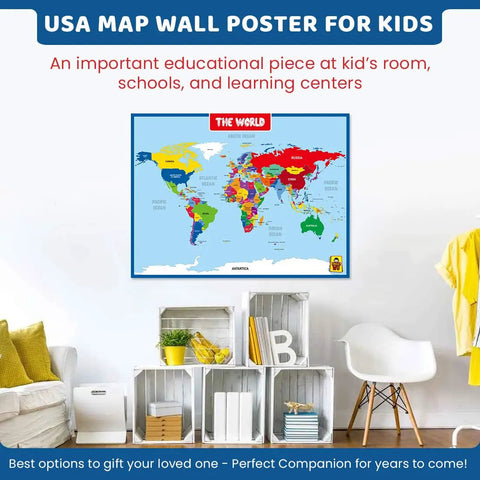 World Map Laminated Poster With Dry Erase Surface Double Sided For Home Classroom And Office Use 17 By 23 Inches displayed on wall