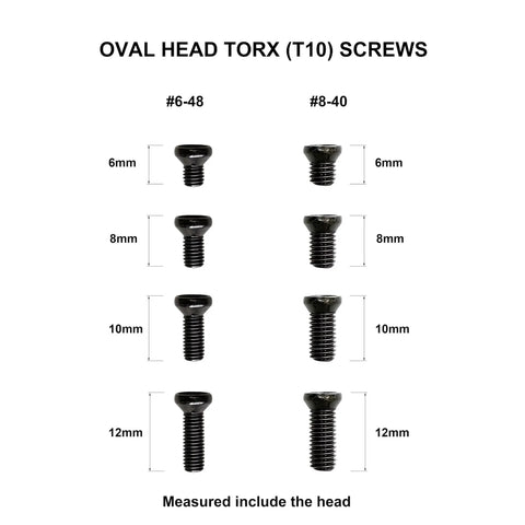 Torx Oval Head Screw Set For Precision Tools And Mounts, Includes 6-48 And 8-40 Screws In 8 Sizes, 6mm-12mm, black finish