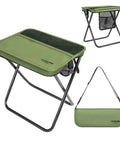 Extra Tall Portable Folding Stool For Adults With 16 Inch Carry Bag, Lightweight, collapsible camping chair, green with storage pockets.