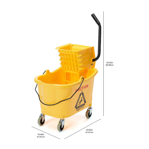 Commercial Side-Press Wringer Mop Bucket On Wheels 35-Quart Yellow Heavy-Duty Floor Cleaning System With Quick-Press Wringer