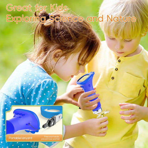 Children using Kids Digital Microscope With 2 Inch IPS Display, 1000X Magnification, Handheld USB Microscope Camera outdoors