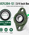 Two Pack Pillow Block Flange Bearing UCFL204 12 Three Quarter Inch Bore Chrome Steel Insert in Cast Iron Housing overview