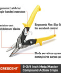 Crescent Wiss MetalMaster 9-3/4 in compound-action snips with yellow handles, side view