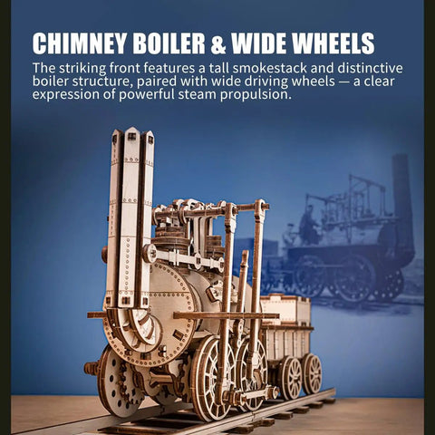 3D Steam Train Model Kit For Adults And Teens DIY Wood Puzzle Set With Vintage Locomotive No 1 Design Educational STEM Toy Collectors Display Birch Wood Construction 325 Piece Build, front view