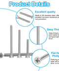 Top Notch 50 Piece 6 32 Machine Screw Knockout Pack With One Half Two Or One Three Quarter Inch Sizes For Outlet Box Mounting and Hardcore Diy Home Improvement Projects, showing stainless steel screws with flat heads.
