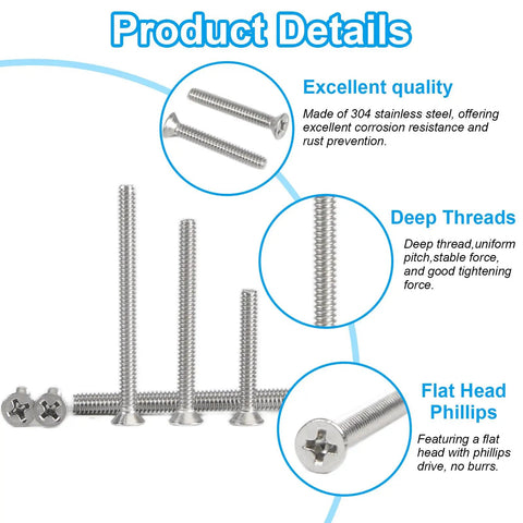 Top Notch 50 Piece 6 32 Machine Screw Knockout Pack With One Half Two Or One Three Quarter Inch Sizes For Outlet Box Mounting and Hardcore Diy Home Improvement Projects, showing stainless steel screws with flat heads.
