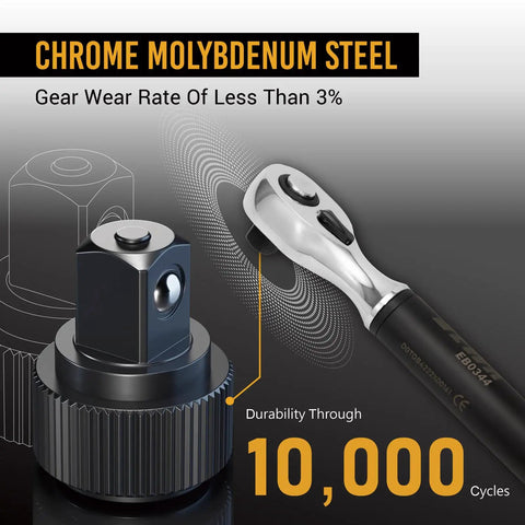 Close-up of chrome molybdenum steel part of Half Inch Drive Digital Torque Wrench With LED Display And Audible Beep, durability shown