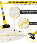 Heavy Duty Commercial Mop With 54 Inch Handle And 53 Inch Stainless Steel Mop Handle Wet Cotton Mop Head For Home Workshop Garage Floors Industrial Grade Beast Wet Mop Yellow showcasing absorbent cotton head and yarn tail strap