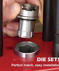Hand holding die bushing for Lock N Load and conversion kit compatible with Hornady presses showing positive locking action