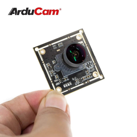 Person holding 1080P Low Light WDR USB Camera Module With Microphone, Ultra Wide 160 Degree Fisheye Lens, 2MP IMX291, UVC Webcam Board.