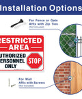 2 Pack Restricted Area Sign Authorized Personnel Only Do Not Enter Warning Plaque 10 By 7 Inches installation options on fences and walls.