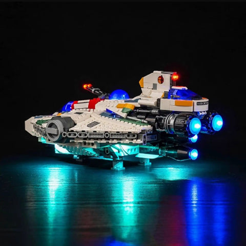 LED Lighting Kit for 75357 Airship Model illuminating Lego airship with USB powered copper wire lights, model not included.