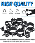 100Pcs Spring Band Hose Clamp Kit 6 to 25mm With Swivel Flat Clamp Pliers, showcasing steel clamps and pliers details.