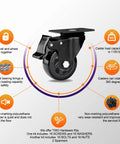 Heavy Duty 3 Inch Caster Wheels Set Of 4 With Swivel Brakes Handles 1100 Pounds side view showing dual bearings and lock mechanism.