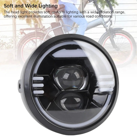 Ultra Bright LED Front Headlight For Night Rides On E Bikes High Visibility Bike Lamp With Rugged ABS Build close-up view