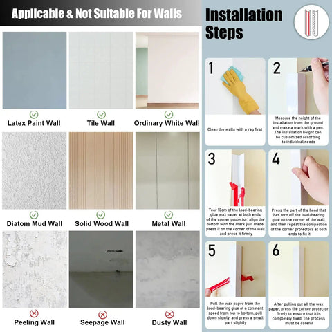 Clear Plastic Corner Guard Strip Self Adhesive Peel And Stick Wall Protector Tough Petg Edge Trim For Sharp Corners installation guide on various wall types.