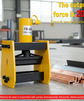 High Performance 20 Ton Hydraulic Busbar Bender For Copper And Aluminum showing yellow frame and hydraulic pump in workshop setting.