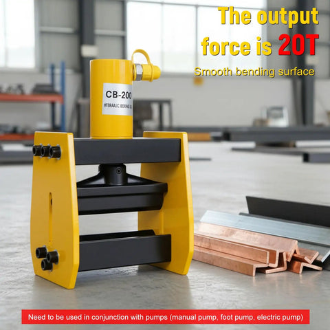High Performance 20 Ton Hydraulic Busbar Bender For Copper And Aluminum showing yellow frame and hydraulic pump in workshop setting.