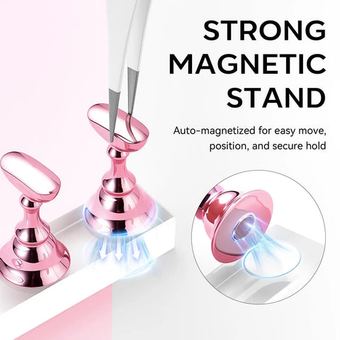 Nail Art Display Stand For Practice And DIY Nails, Magnetic Pro Grade Nail Holder With Double Sided Tape, pink magnetic base.