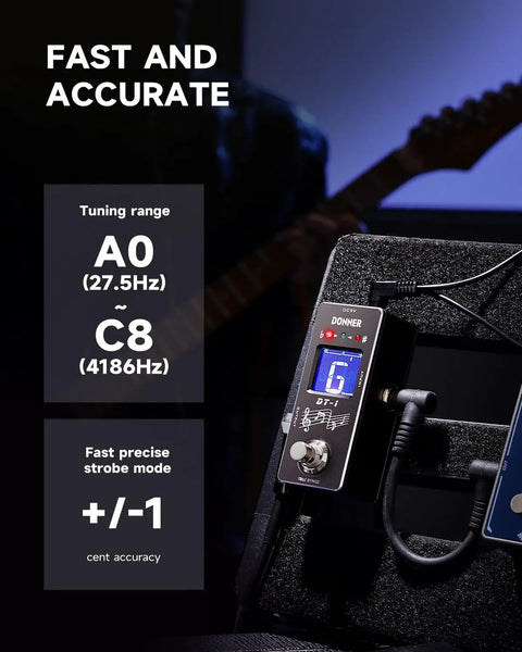 Chromatic Guitar Tuner Pedal DT1 With Pitch Indicator For Electric Guitar And Bass True Bypass Wide Range A0 To C8