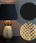 Gold Pineapple Table Lamp With Ceramic Base, Modern Tropical Decor Light For Bedroom Or Living Room, black shade, texture detail