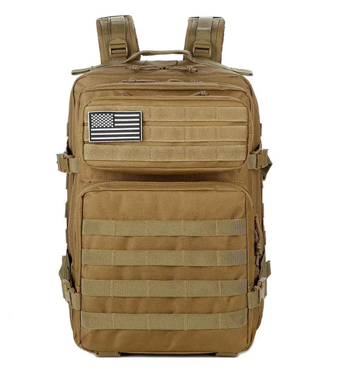 Front view of 45L Military Tactical Backpack with Molle System, showing large capacity and multi-compartment design.