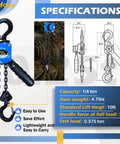 Quarter Ton Chain Hoist Come Along With Ten Feet Lift 550 Lbs Capacity G80 Chain Ratchet Hoist With Dual Hooks Mini Lever Hoist For Garages And Warehouses Heavy Duty Lifting Tool, blue lever hoist specifications and dimensions