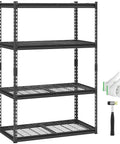 Beefy 4 Tier Heavy Duty Storage Shelving Unit For Garage Or Workshop 2400 Lbs Total Capacity with gloves and hammer