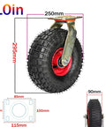 10-inch Beefed-Up Heavy Duty Caster Wheels Set With Top Plate Swivel For Industrial Carts And Workbenches, tire dimensions shown.