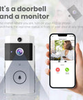 Wireless Wi-Fi Video Doorbell Camera With Two-Way Audio For Outdoor Front Door No-Brainer Easy Install Night Vision And Cloud Storage 2 4G Wi-Fi Video Doorbell With Chime Home Security System White shown with smartphone app display