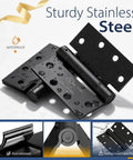 3 Pack Self-Closing Door Hinges, 4.5 Inch Spring Hinges With Adjustable Tension, Square Corner, Black UL Listed, waterproof.