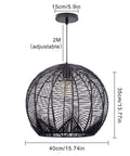 Coastal Industrial Rattan Chandelier With Black Round Wicker Shade Pendant Lamp for Living Room, 15.74in wide x 13.77in high