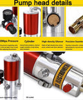 Heavy Duty Pneumatic Grease Gun With A 50 To 1 Air Operated Pressure Ratio Extended Tube For Construction And Farm Equipment No Sweat Lubrication Setup pump head with pressure regulating valve, aluminum cylinder, silencer, and seamless pipe.