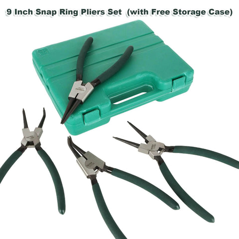 4 Pack 9 Inch Snap Ring Pliers Set Beefy Heavy Duty Internal External Circlip Pliers Kit With Straight And Bent Jaw Spring Loaded