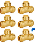 Six Pack Tee Plumbing Pipe Connector Set Three Quarter Inch Push Fit PEX Tee No Lead Brass Tee Fittings With Disconnect Clip