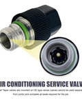 Close-up of air conditioning service valve from 16 Piece Car AC Valve Core Kit With Caps And Removal Tool For R134a R12 Systems