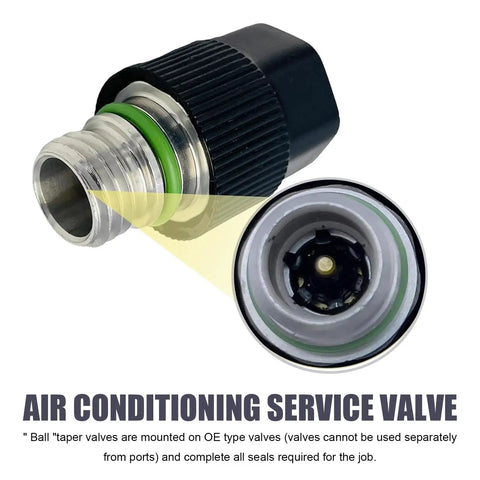 Close-up of air conditioning service valve from 16 Piece Car AC Valve Core Kit With Caps And Removal Tool For R134a R12 Systems