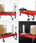 Heavy Duty Industrial Grade Double Shaft Electric Stretch Film Wrapping Machine With Hand Grip Turntable For Fast Pallet Packaging, red design with rotating base and foot pedal