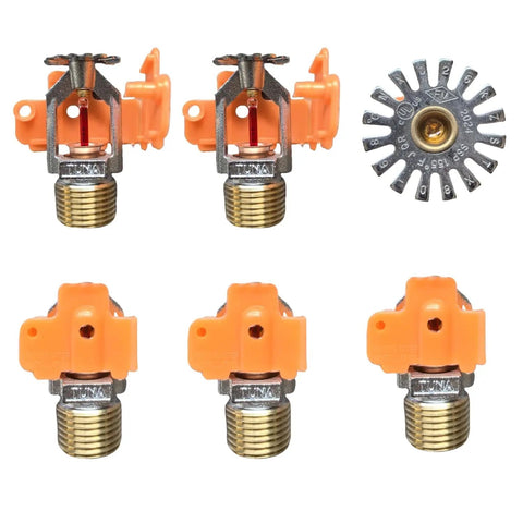 Top Shelf Quick Response Pendent Fire Sprinkler Head Chrome Edition with orange plastic cover and brass fitting, 155F heat trigger.